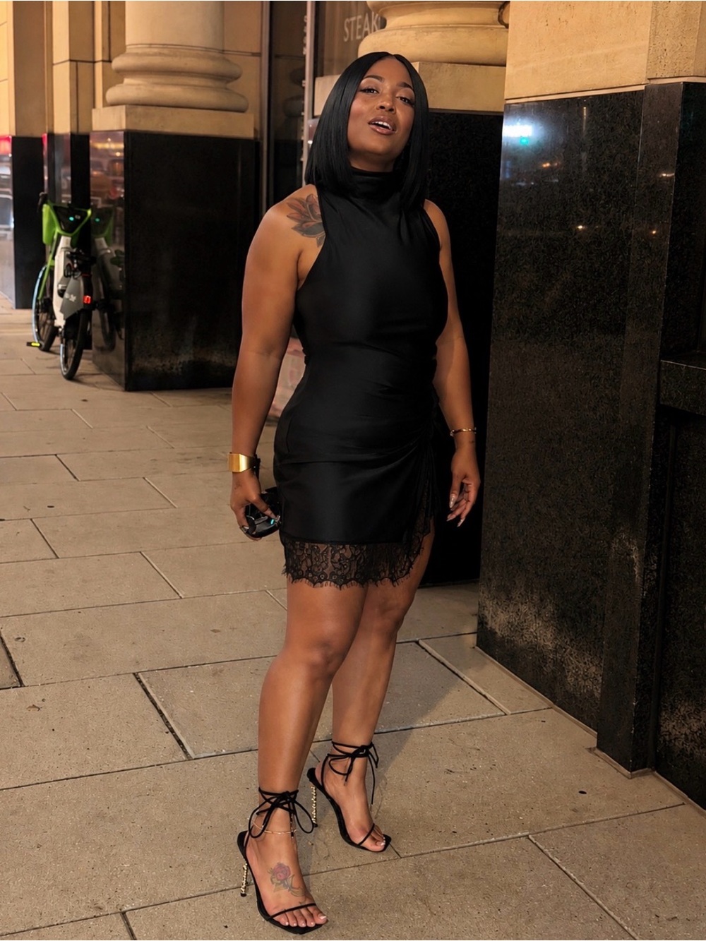 Zara Black High-Neck Lace-Hem Mini Dress